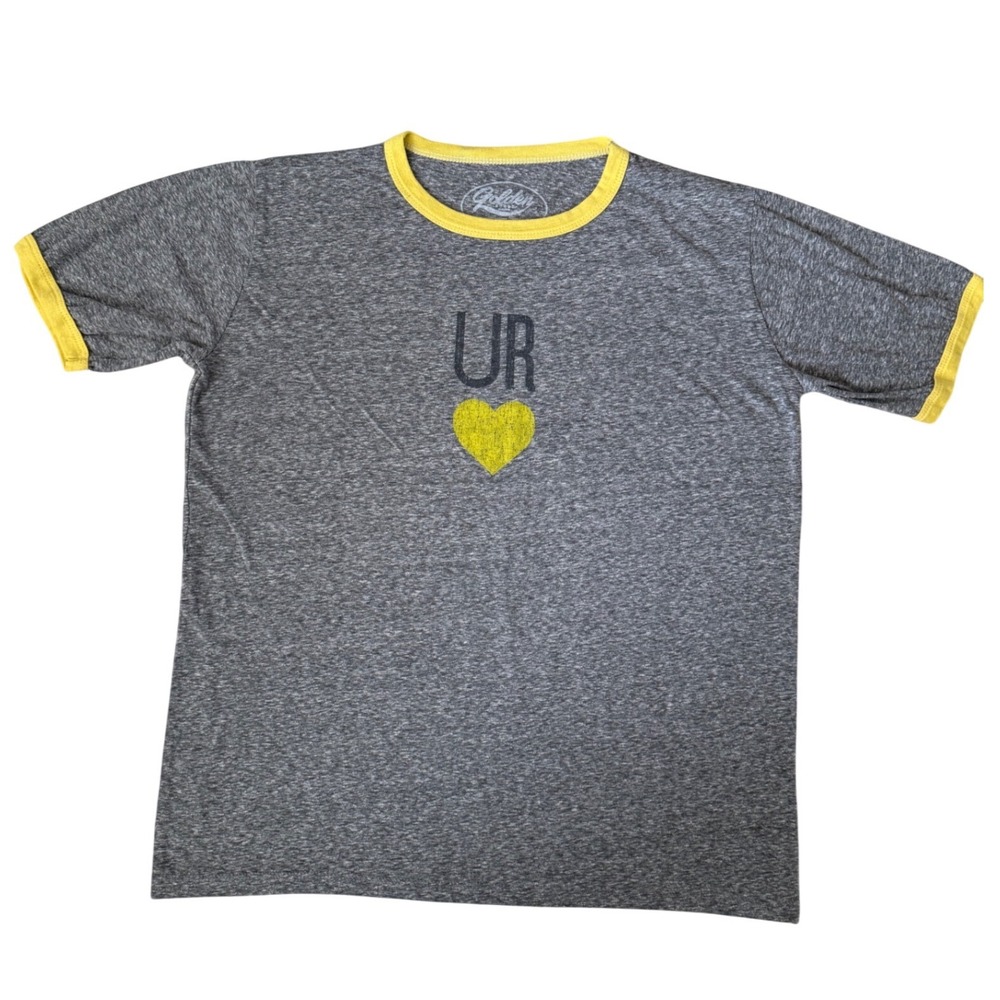 Golden Goods Urban Remedy Ringer Tee Grey Yellow Heart Graphic Shirt Womens L